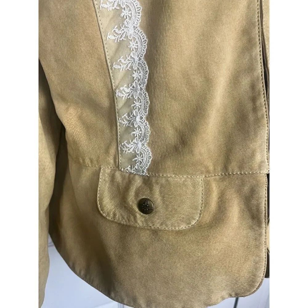 Cervelle Beige Leather With White Lace Trim Jacket Women’s Size Large - Picture 4 of 16